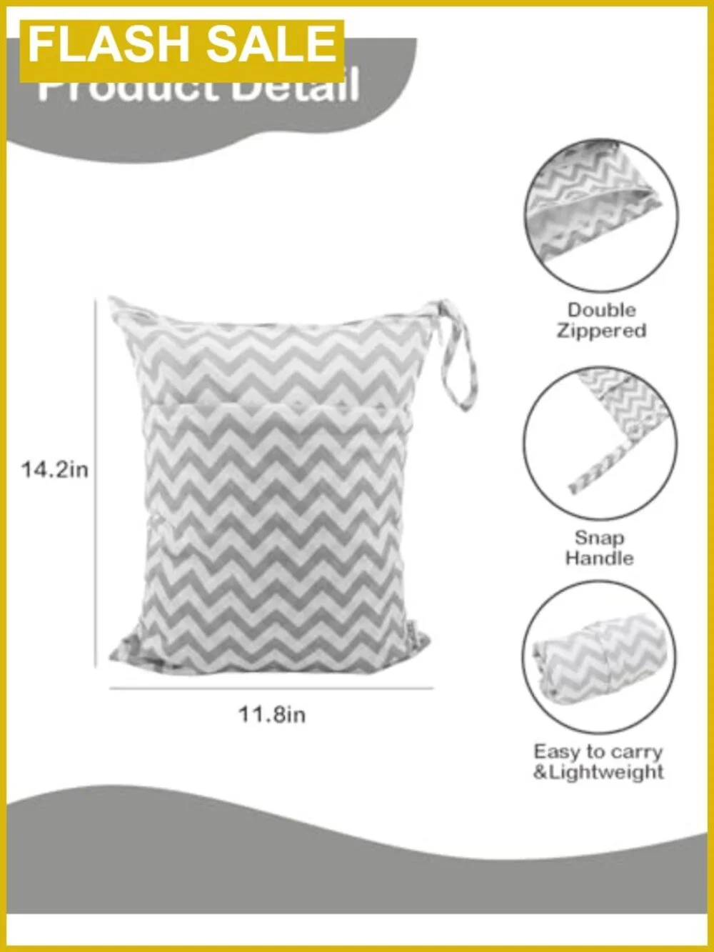 Waterproof Reusable Cloth Diaper Wet Dry Bag Two Zippered Pockets